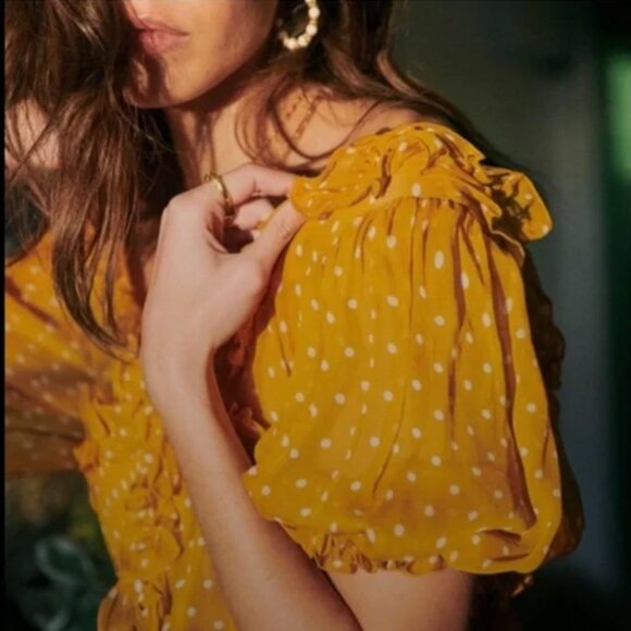 Sezane Wood Top Saffron Polka Dot 34 2 - Picture 4 of 8